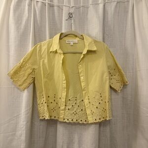 Chelsea & Theodore Cotton Butter Yellow eyelet top Size S
